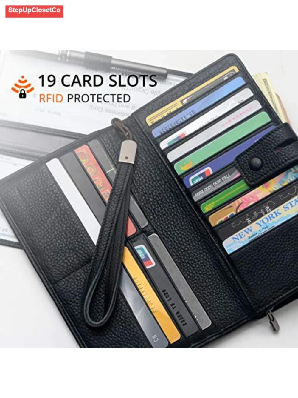 Genuine Leather RFID Blocking Wristlet Wallet Organizer with Removable